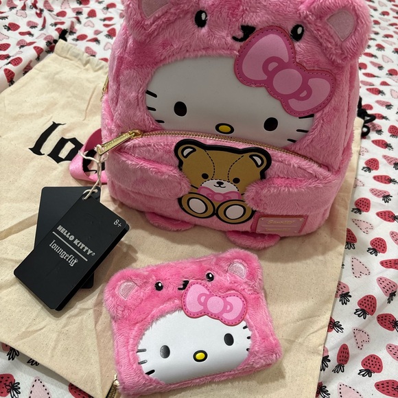 Hello Kitty Pink Plush Backpack and Coin Purse Set